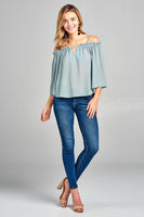 Ladies fashion bell sleeve open shoulder georgette chiffon woven top