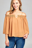 Ladies fashion bell sleeve open shoulder georgette chiffon woven top