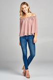 Ladies fashion bell sleeve open shoulder georgette chiffon woven top