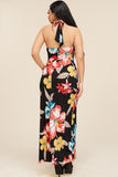 Multi Color Tropical Print halter Maxi Dress with pockets