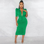 Sabotage Half Sleeve Deep V-neck Ruched Dress