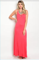Coral Maxi Dress with detail front and back